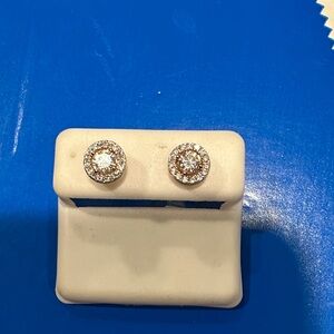 Rose gold over Sterling Silver Moissanite Halo Earrings